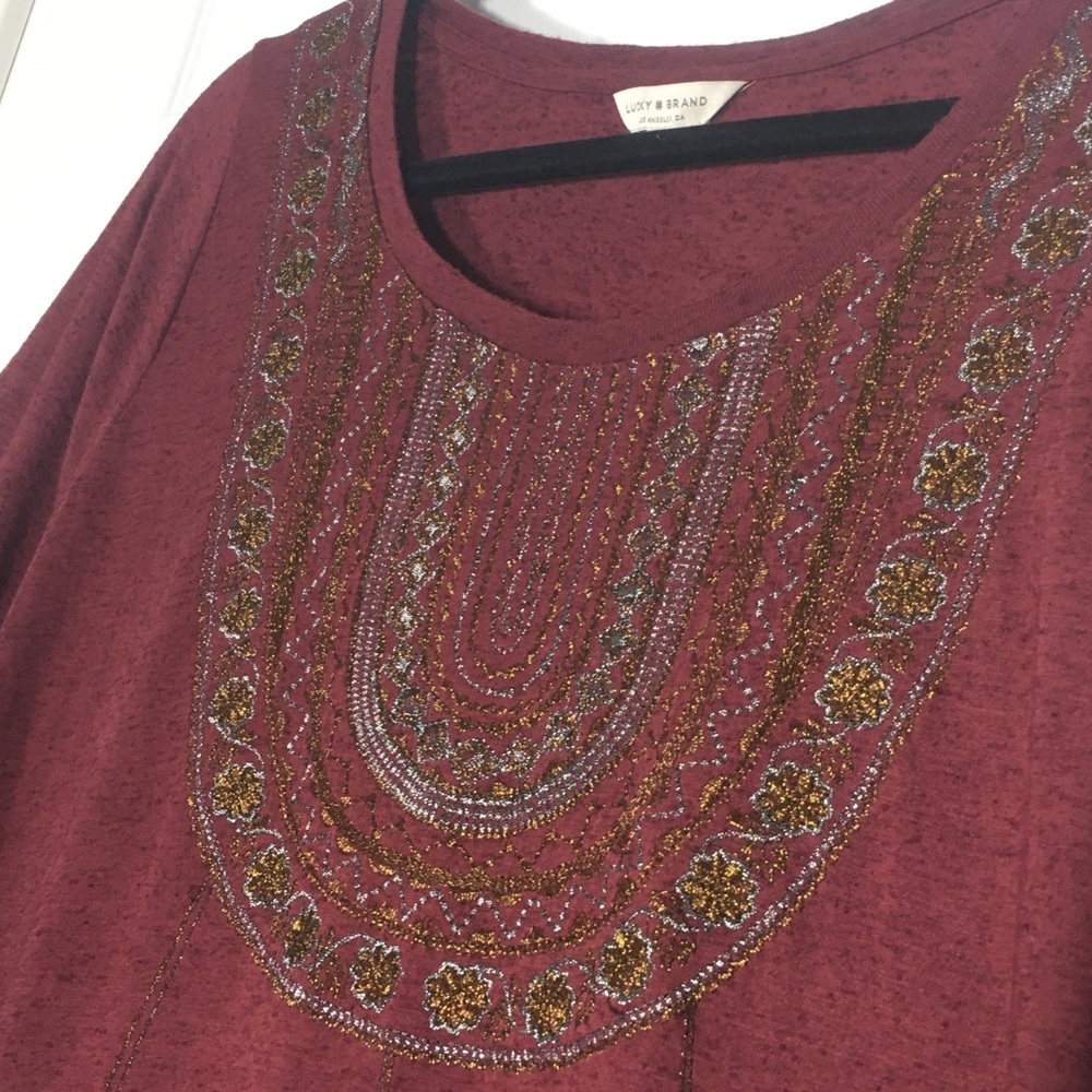 EUC Lucky Brand Burgundy 3/4 Sleeve Length Top